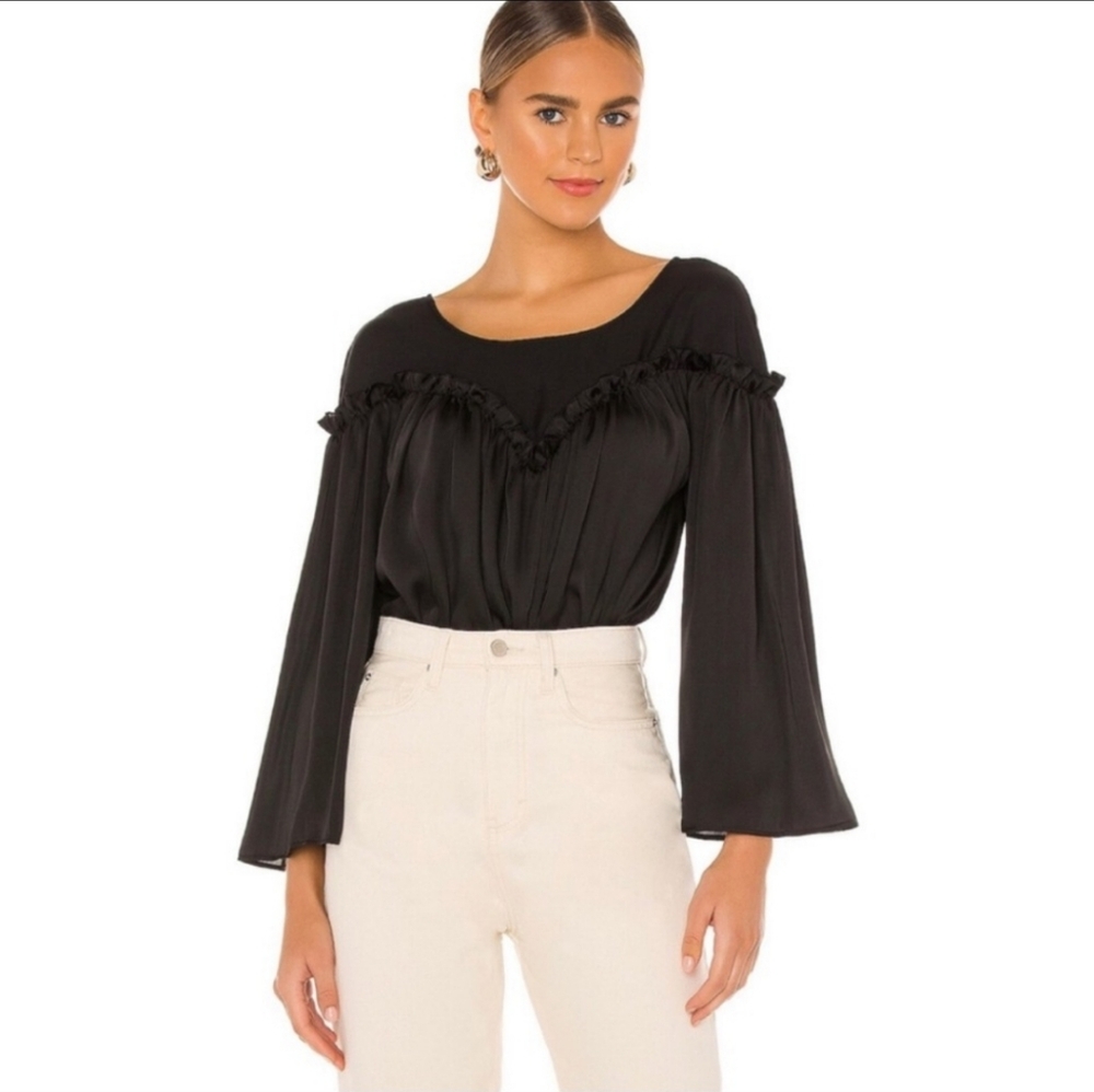 Free People She’s A Natural Black Bodysuit Satin Long Sleeve
